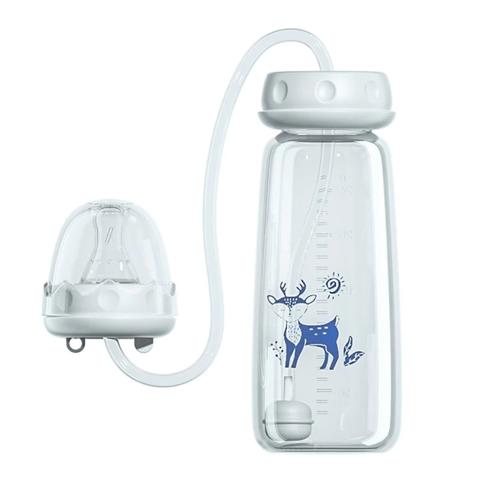 3-in-1 Hands-Free Baby Feeding Bottle with Tube | Anti-Colic BPA-Free Silicone Wide Neck Milk Storage Bottle | Self-Feeding Gravity Straw Bottle 240ML