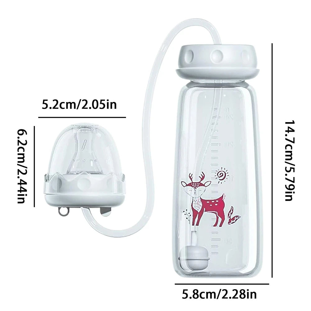 3-in-1 Hands-Free Baby Feeding Bottle with Tube | Anti-Colic BPA-Free Silicone Wide Neck Milk Storage Bottle | Self-Feeding Gravity Straw Bottle 240ML