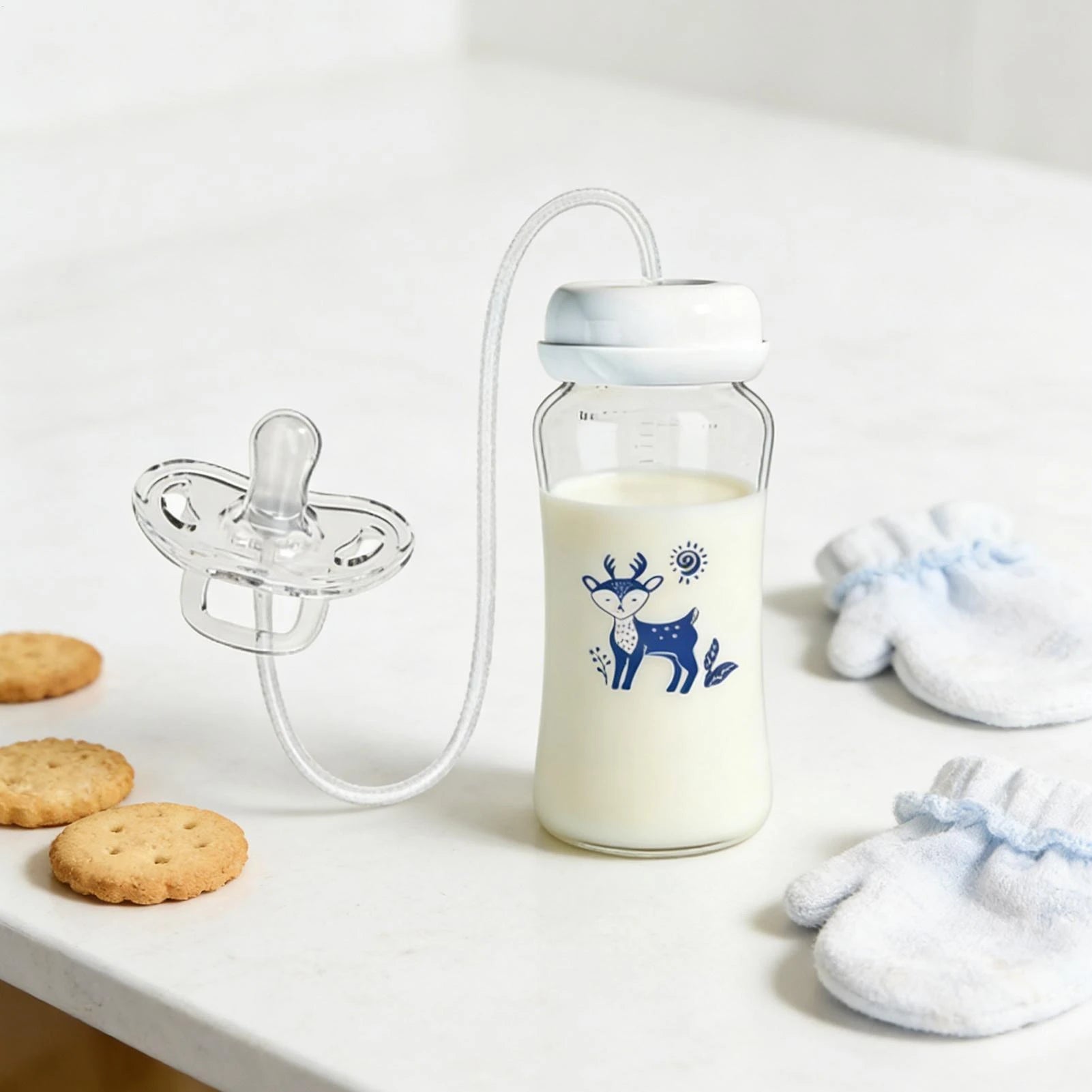 3-in-1 Hands-Free Baby Feeding Bottle with Tube | Anti-Colic BPA-Free Silicone Wide Neck Milk Storage Bottle | Self-Feeding Gravity Straw Bottle 240ML