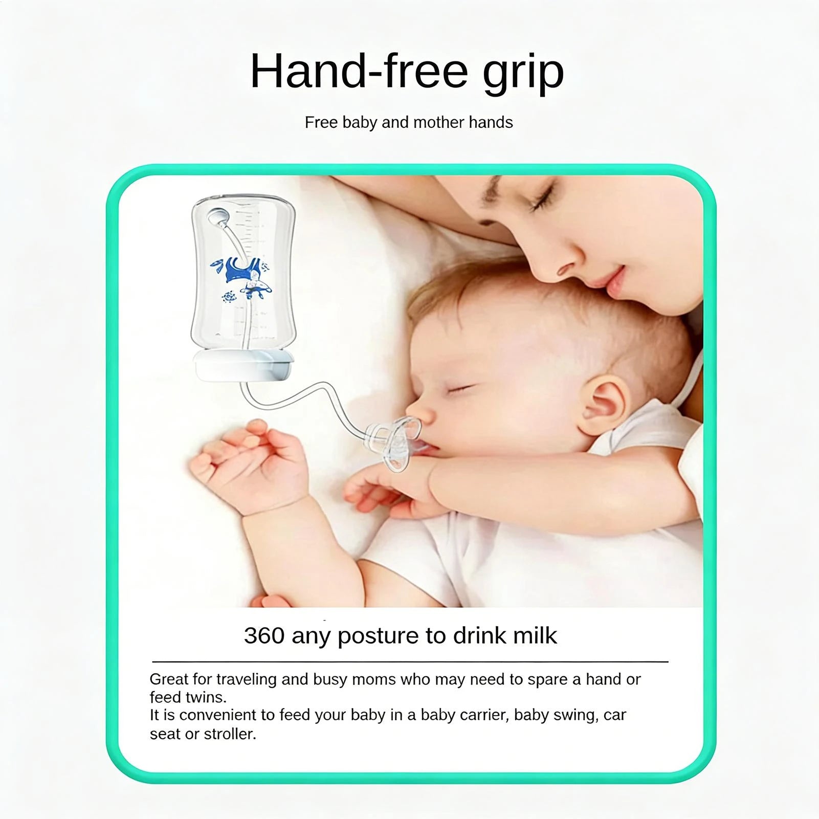 3-in-1 Hands-Free Baby Feeding Bottle with Tube | Anti-Colic BPA-Free Silicone Wide Neck Milk Storage Bottle | Self-Feeding Gravity Straw Bottle 240ML