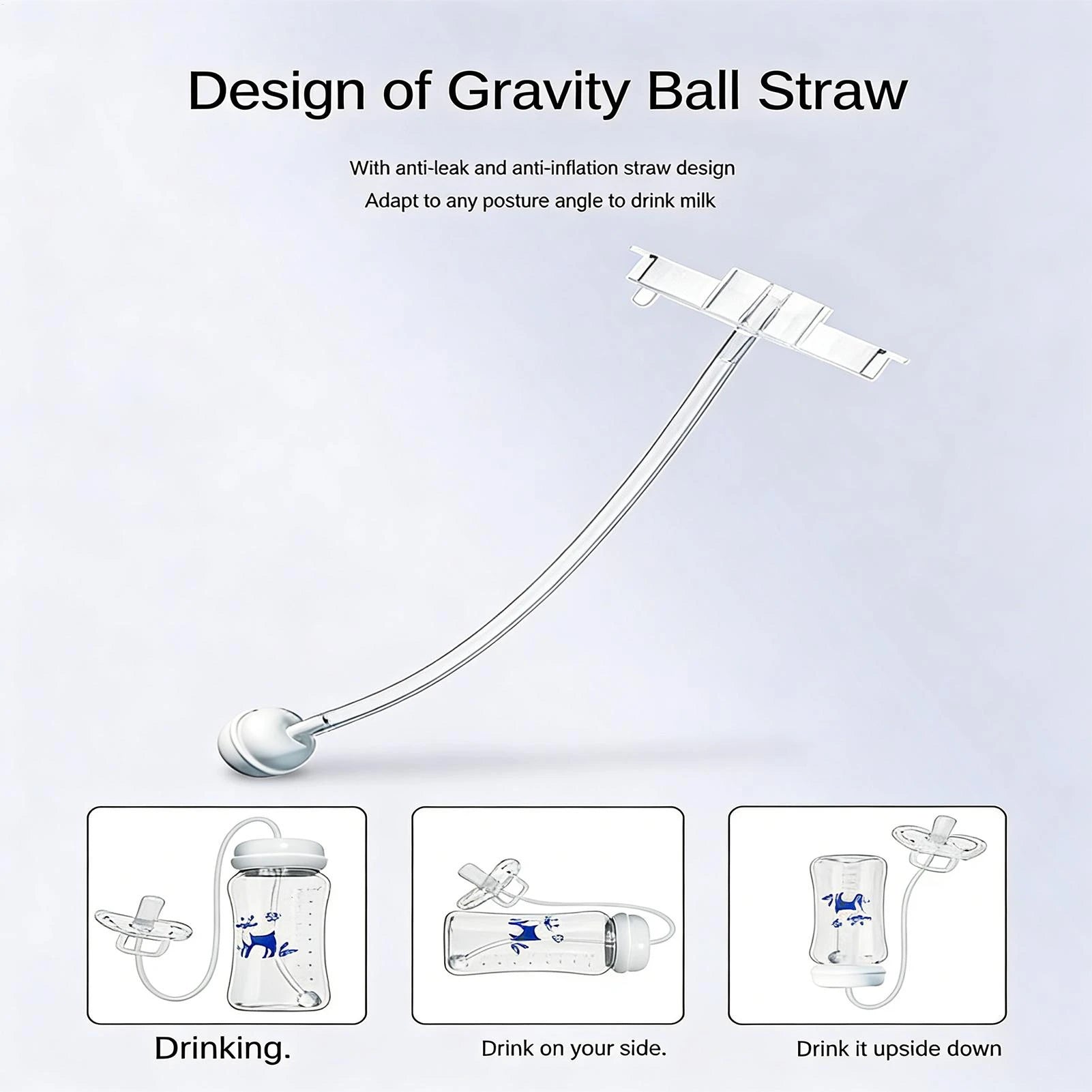 3-in-1 Hands-Free Baby Feeding Bottle with Tube | Anti-Colic BPA-Free Silicone Wide Neck Milk Storage Bottle | Self-Feeding Gravity Straw Bottle 240ML