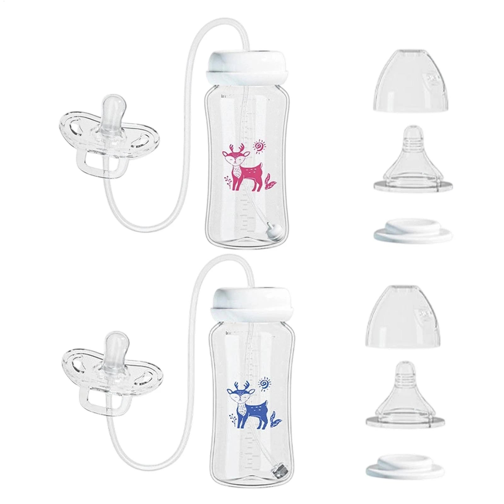 3-in-1 Hands-Free Baby Feeding Bottle with Tube | Anti-Colic BPA-Free Silicone Wide Neck Milk Storage Bottle | Self-Feeding Gravity Straw Bottle 240ML