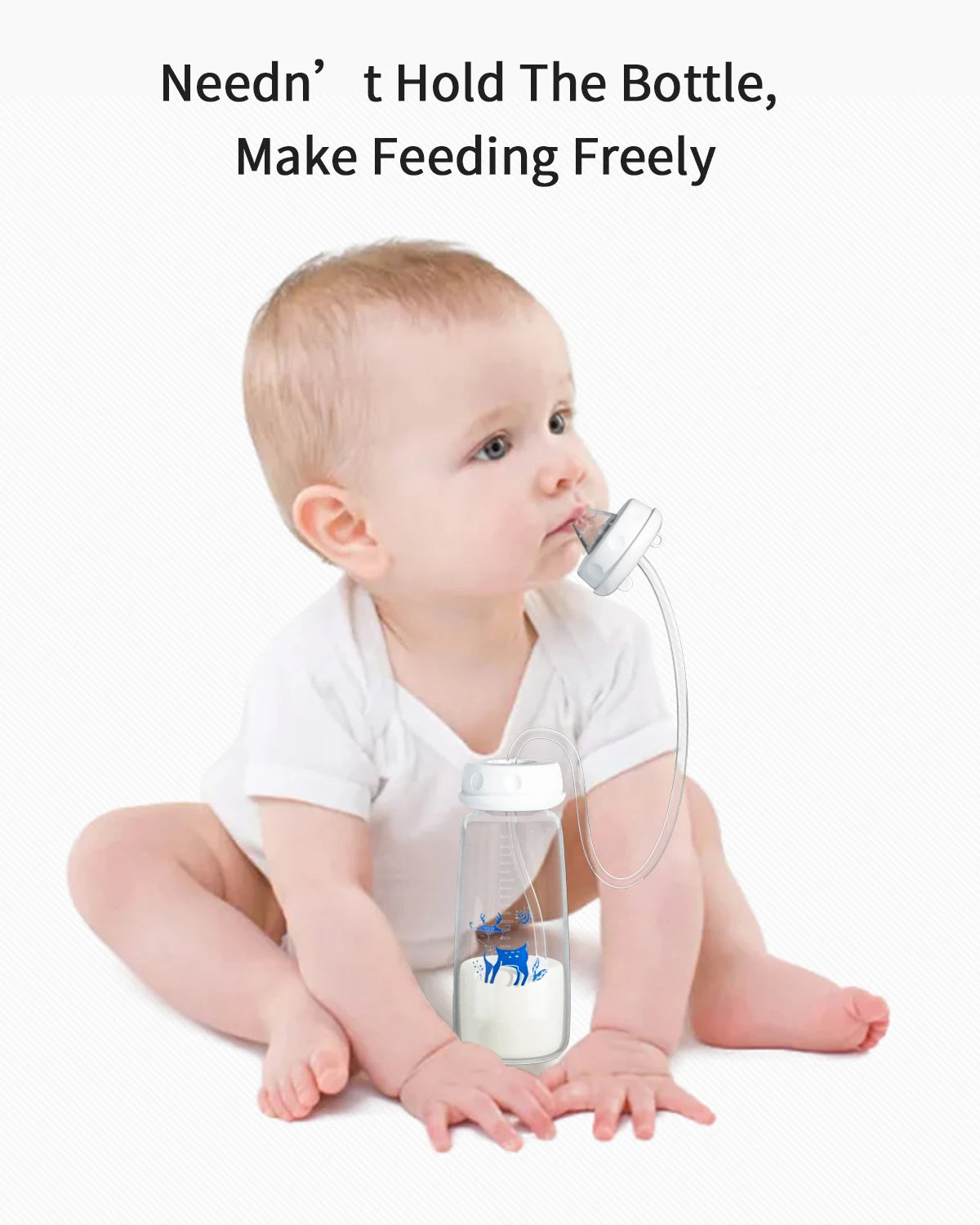 3-in-1 Hands-Free Baby Feeding Bottle with Tube | Anti-Colic BPA-Free Silicone Wide Neck Milk Storage Bottle | Self-Feeding Gravity Straw Bottle 240ML