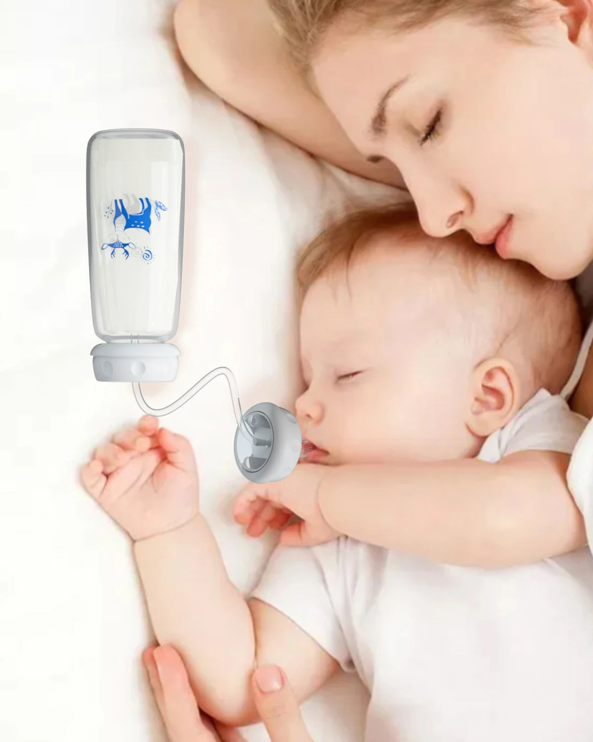 3-in-1 Hands-Free Baby Feeding Bottle with Tube | Anti-Colic BPA-Free Silicone Wide Neck Milk Storage Bottle | Self-Feeding Gravity Straw Bottle 240ML