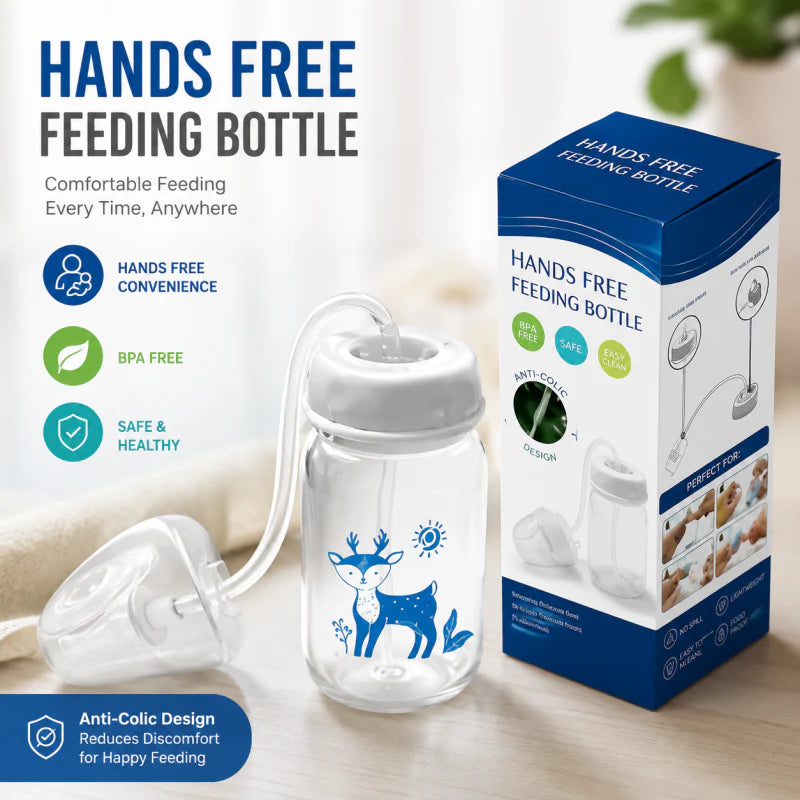 3-in-1 Hands-Free Baby Feeding Bottle with Tube | Anti-Colic BPA-Free Silicone Wide Neck Milk Storage Bottle | Self-Feeding Gravity Straw Bottle 240ML
