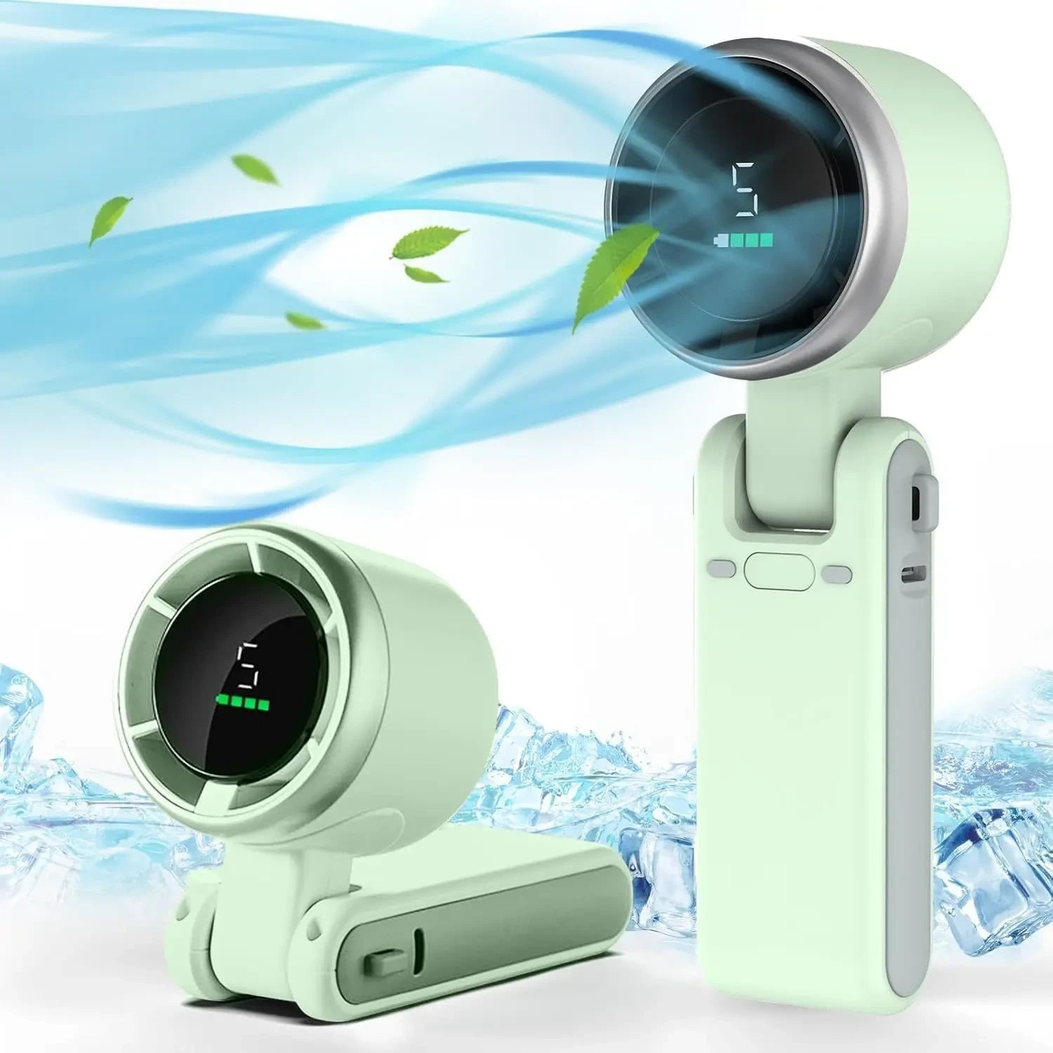 High Speed Turbo Rechargeable Handheld Fan – 5 Speed Digital Display Hanging Fan
