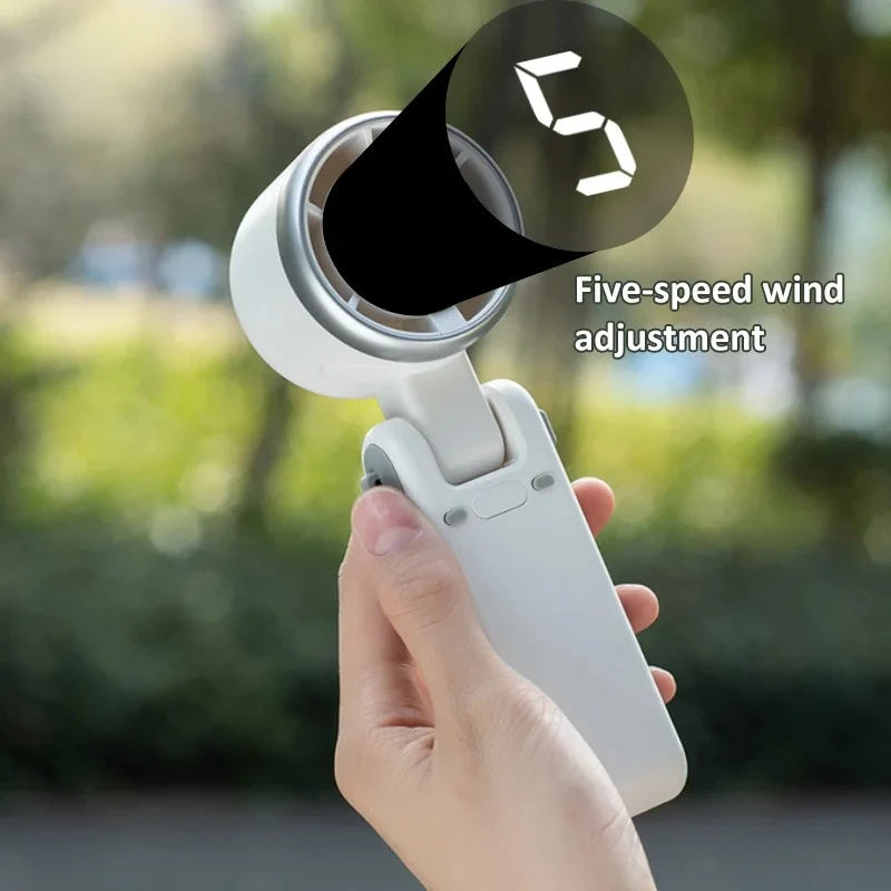 High Speed Turbo Rechargeable Handheld Fan – 5 Speed Digital Display Hanging Fan