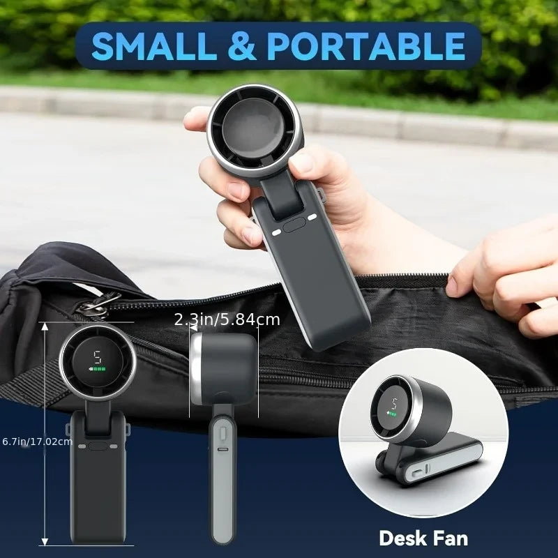 High Speed Turbo Rechargeable Handheld Fan – 5 Speed Digital Display Hanging Fan