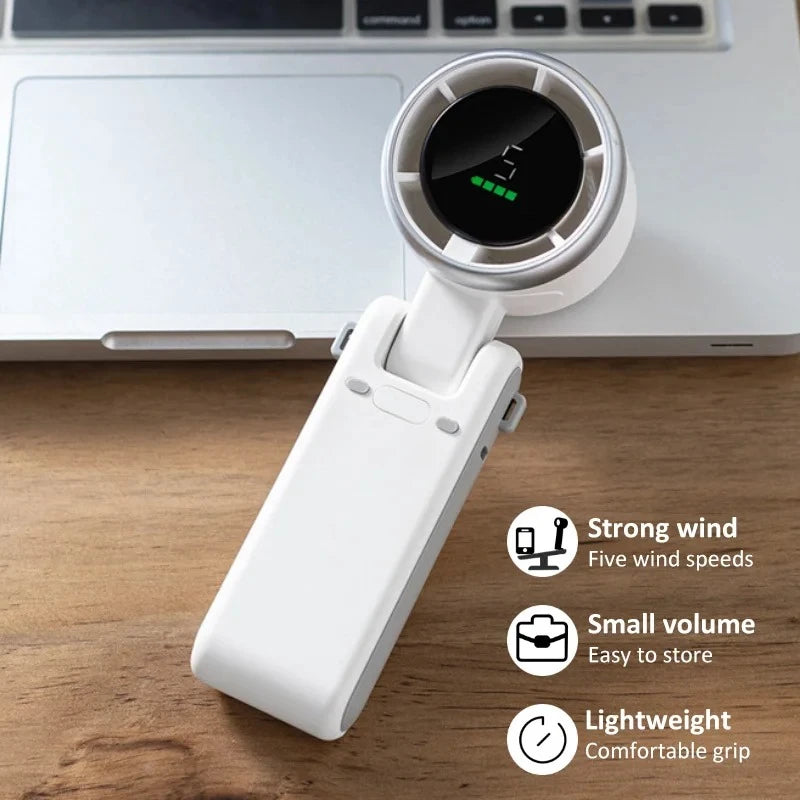 High Speed Turbo Rechargeable Handheld Fan – 5 Speed Digital Display Hanging Fan