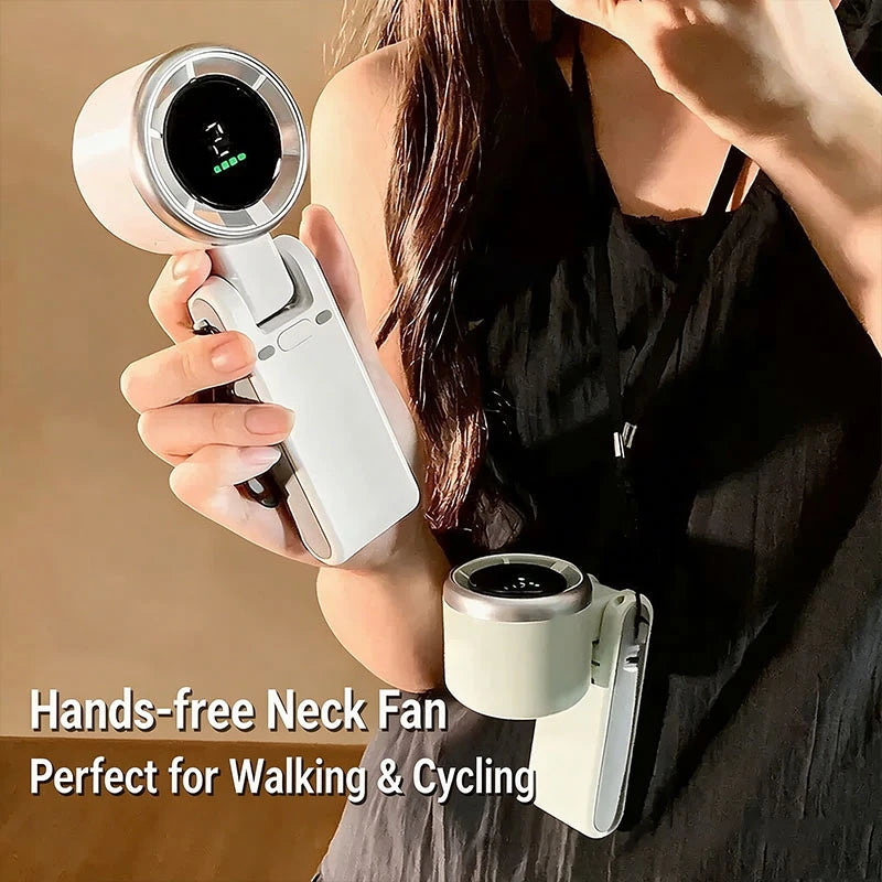 High Speed Turbo Rechargeable Handheld Fan – 5 Speed Digital Display Hanging Fan