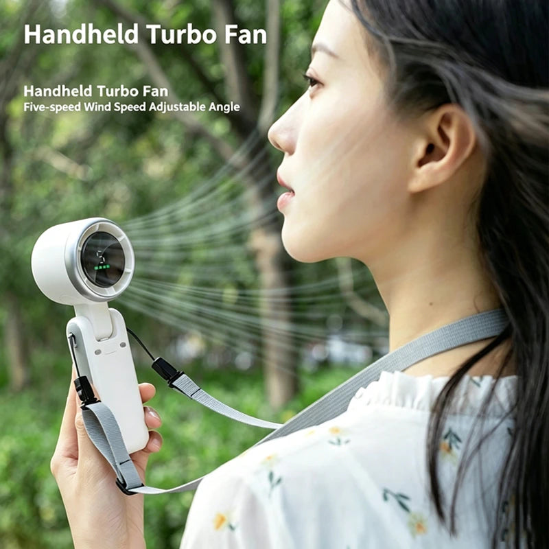 High Speed Turbo Rechargeable Handheld Fan – 5 Speed Digital Display Hanging Fan