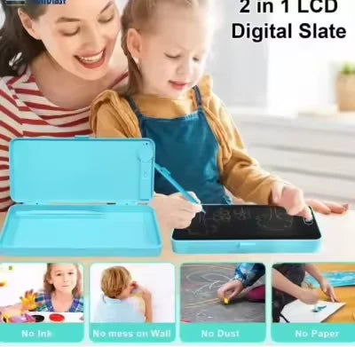 LCD Writing Tablet Pencil Box for Kids – 2 in 1 Digital Drawing Board & Stationery Organizer for Boys & Girls  Smart 2-in-1 Pencil Box with LCD Writing Tablet