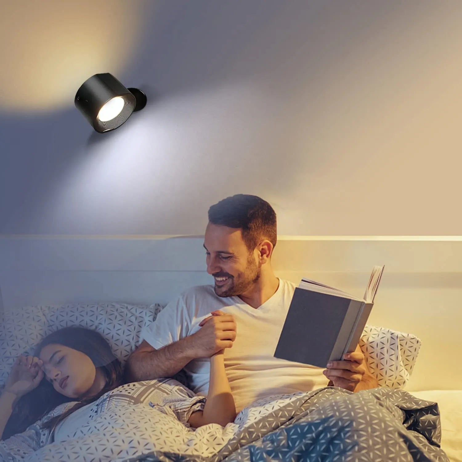 Magnetic LED Wall Lamp - 360° Rotatable Touch Control Night Light for Bedroom & Living Room