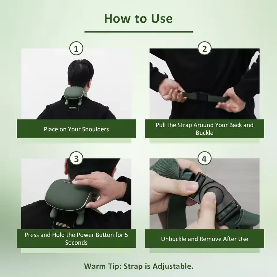 Neck & Back Massager with Heat – Cordless Deep Tissue Shiatsu Massager, 3-Speed Kneading, Dual Temperature Levels, Portable Cervical Pain Relief Device