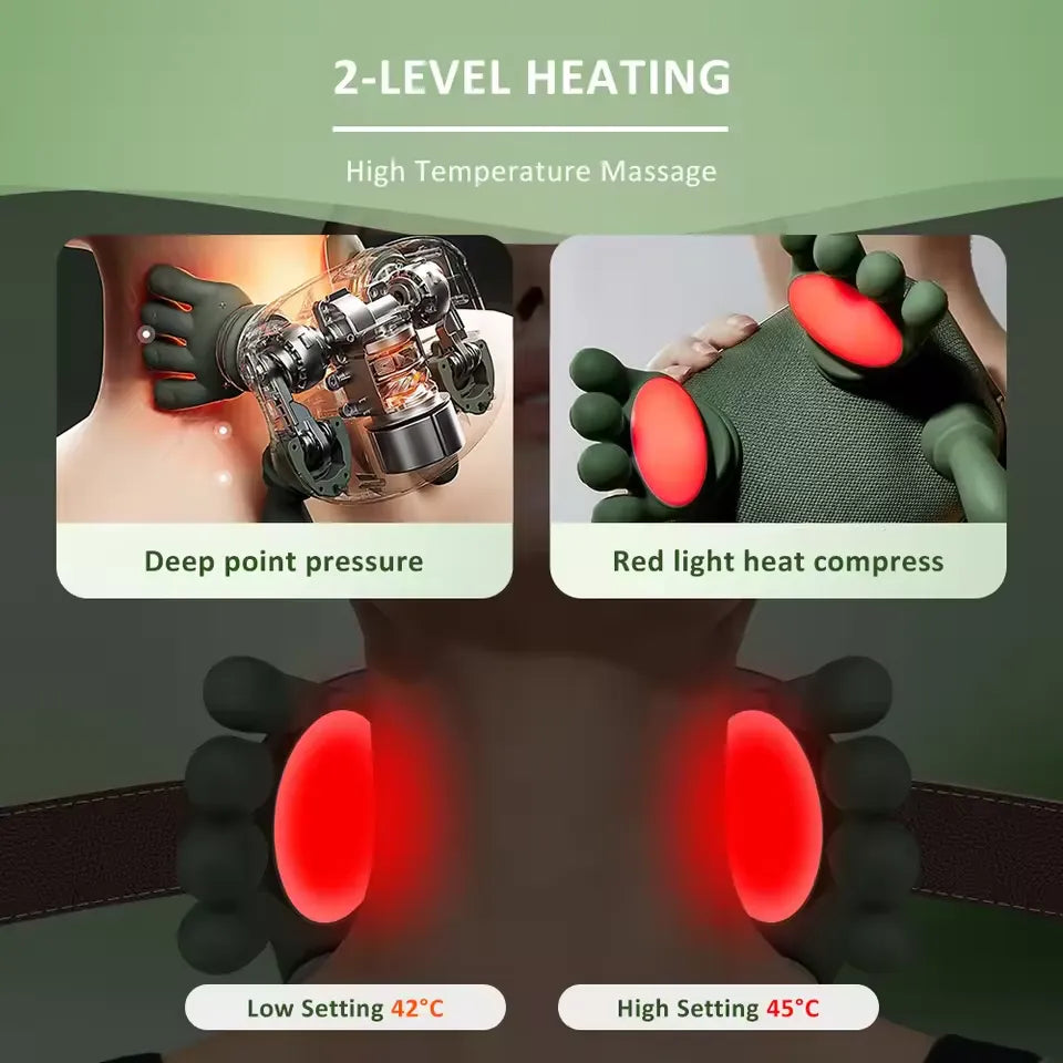 Neck & Back Massager with Heat – Cordless Deep Tissue Shiatsu Massager, 3-Speed Kneading, Dual Temperature Levels, Portable Cervical Pain Relief Device