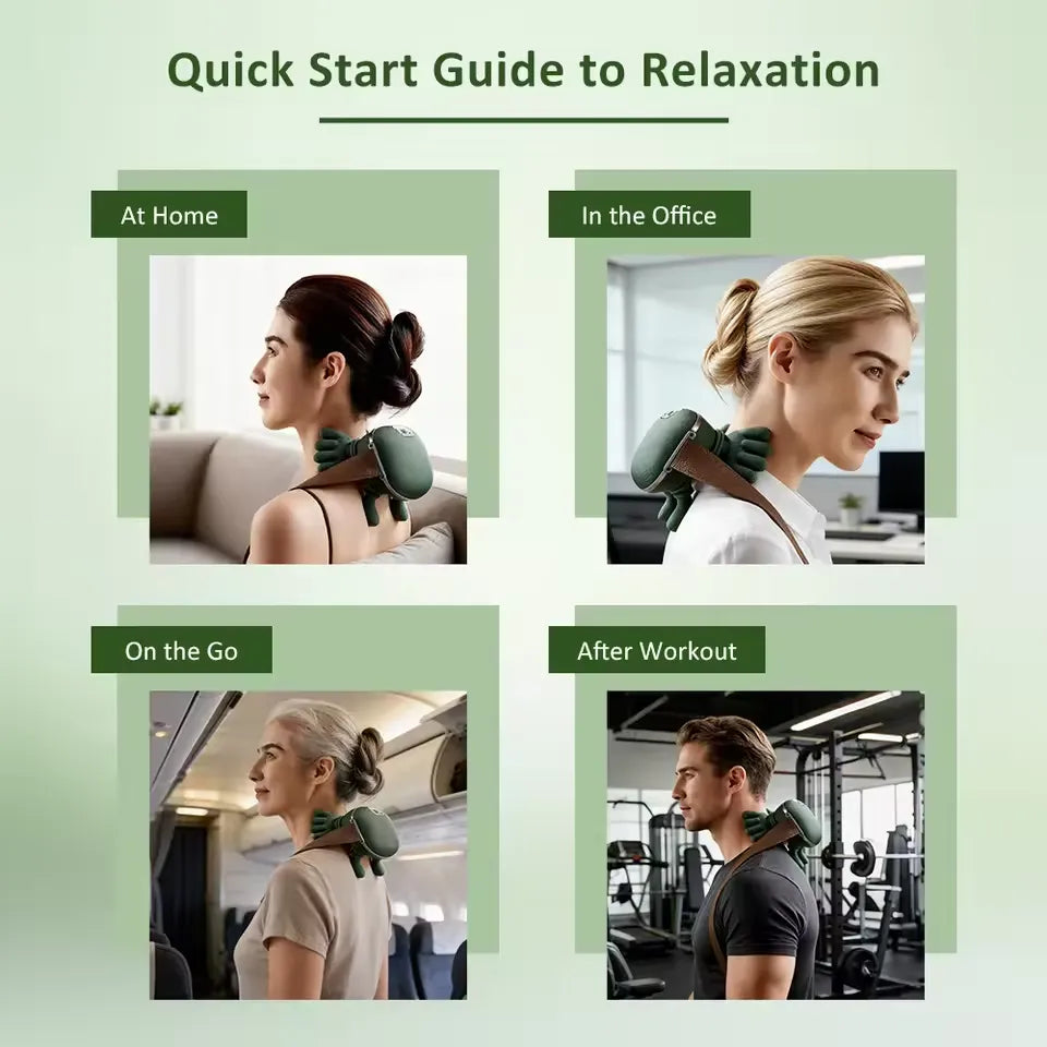 Neck & Back Massager with Heat – Cordless Deep Tissue Shiatsu Massager, 3-Speed Kneading, Dual Temperature Levels, Portable Cervical Pain Relief Device