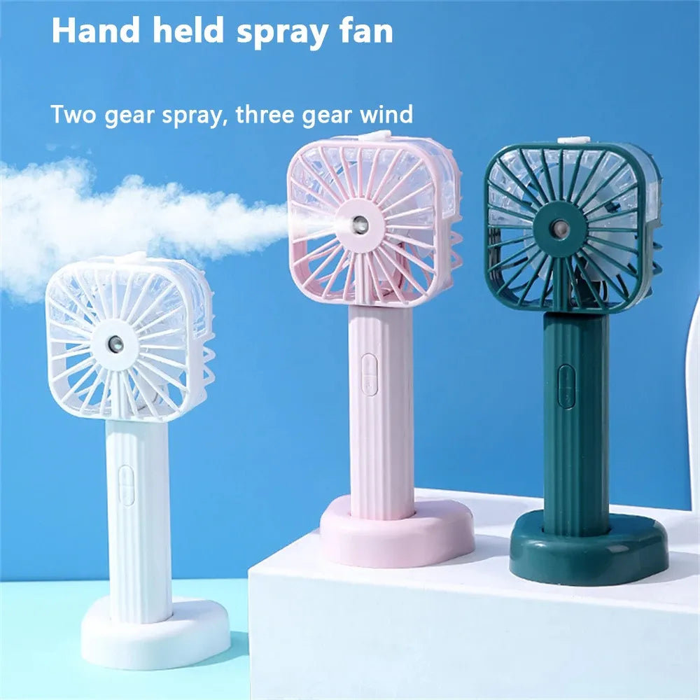 USB Rechargeable Portable Mist Fan – Noiseless, Handheld Cooling Spray Fan for Home, Office & Outdoor Use