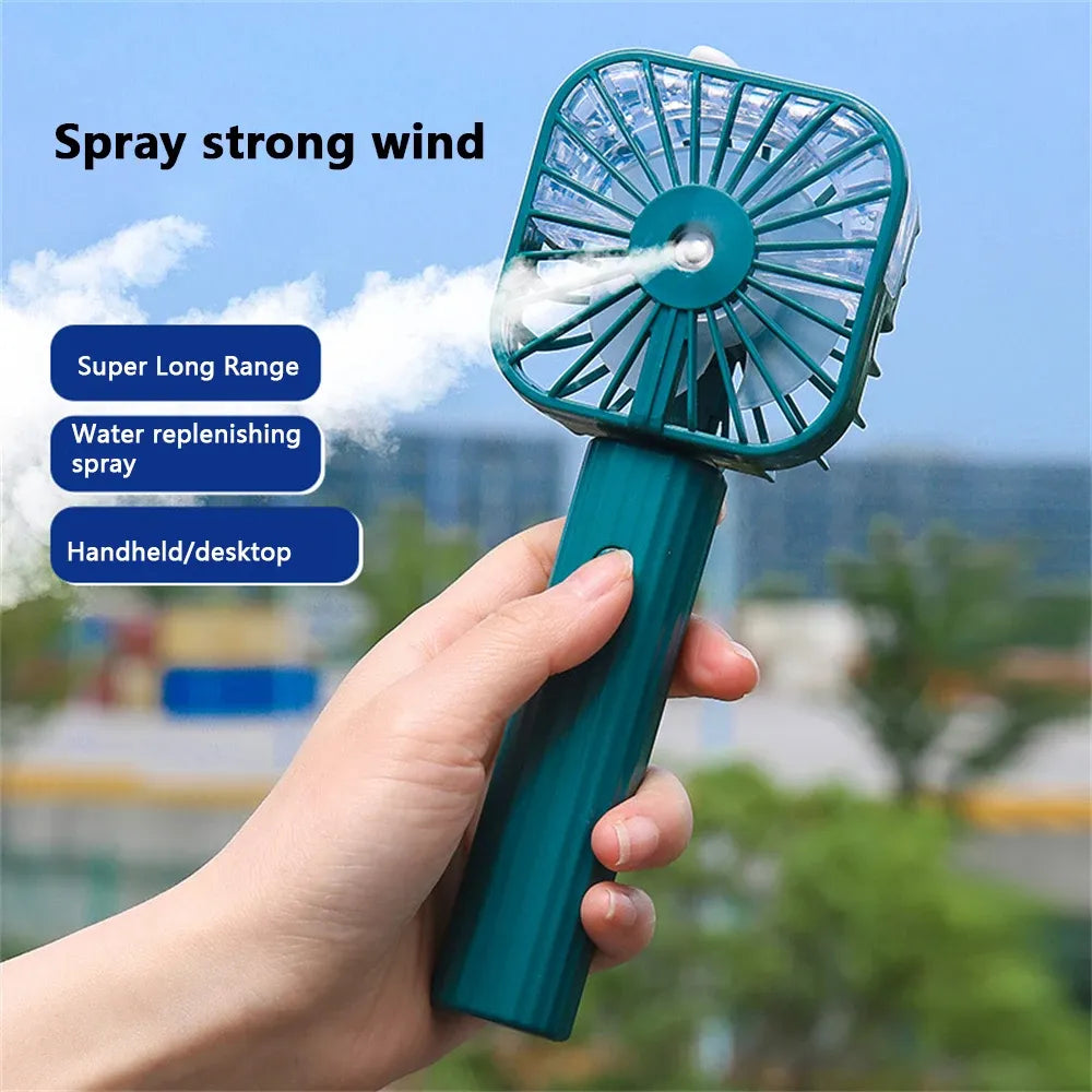 USB Rechargeable Portable Mist Fan – Noiseless, Handheld Cooling Spray Fan for Home, Office & Outdoor Use