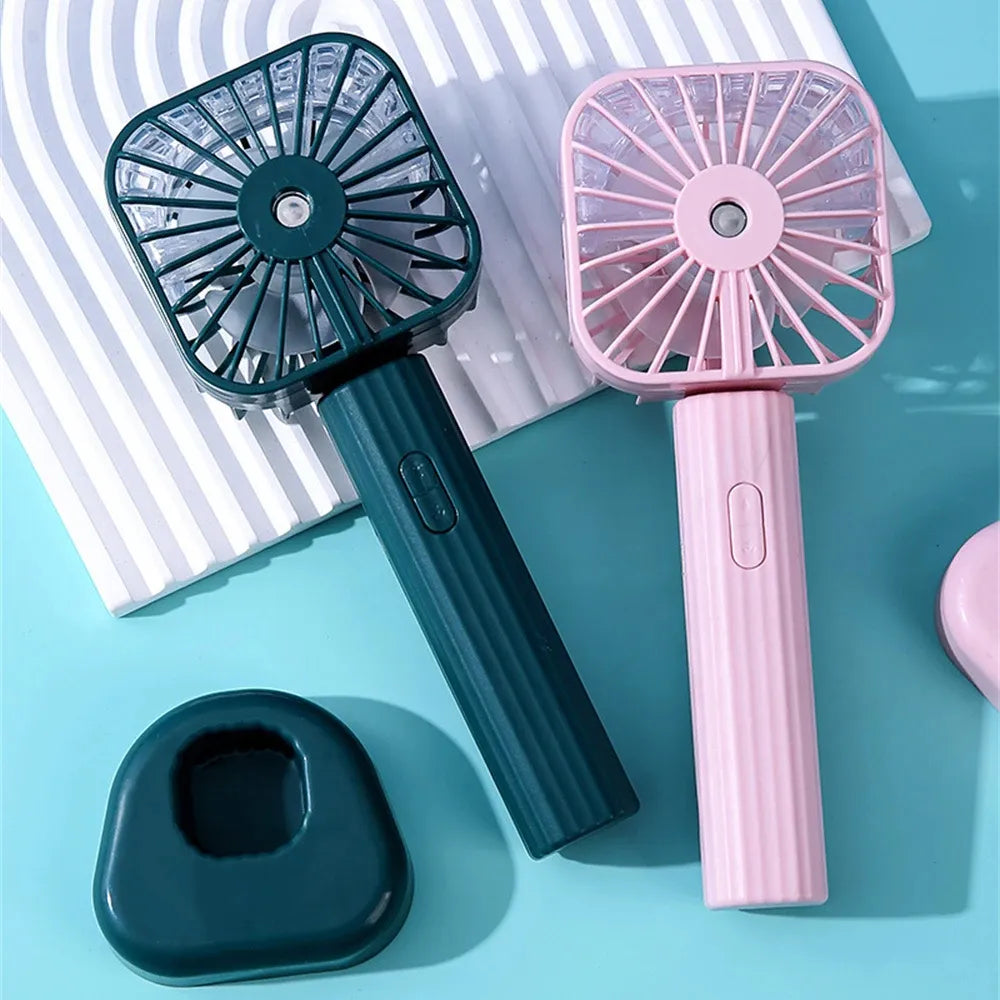USB Rechargeable Portable Mist Fan – Noiseless, Handheld Cooling Spray Fan for Home, Office & Outdoor Use