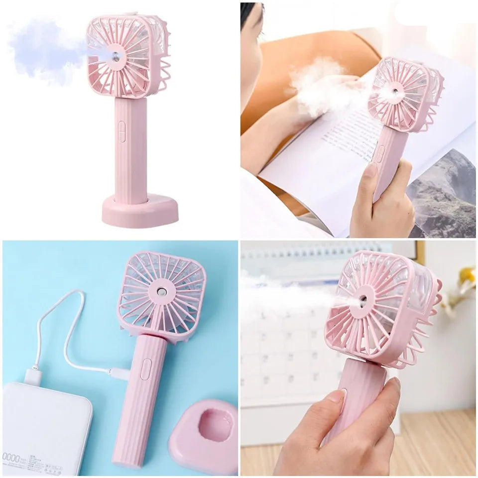USB Rechargeable Portable Mist Fan – Noiseless, Handheld Cooling Spray Fan for Home, Office & Outdoor Use