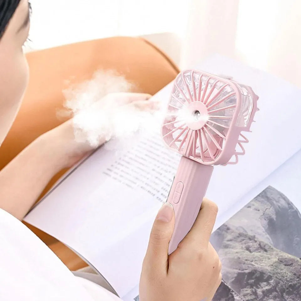 USB Rechargeable Portable Mist Fan – Noiseless, Handheld Cooling Spray Fan for Home, Office & Outdoor Use