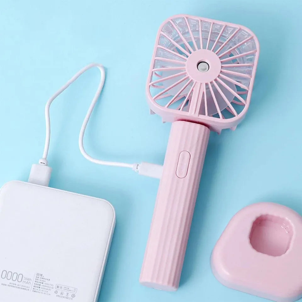 USB Rechargeable Portable Mist Fan – Noiseless, Handheld Cooling Spray Fan for Home, Office & Outdoor Use