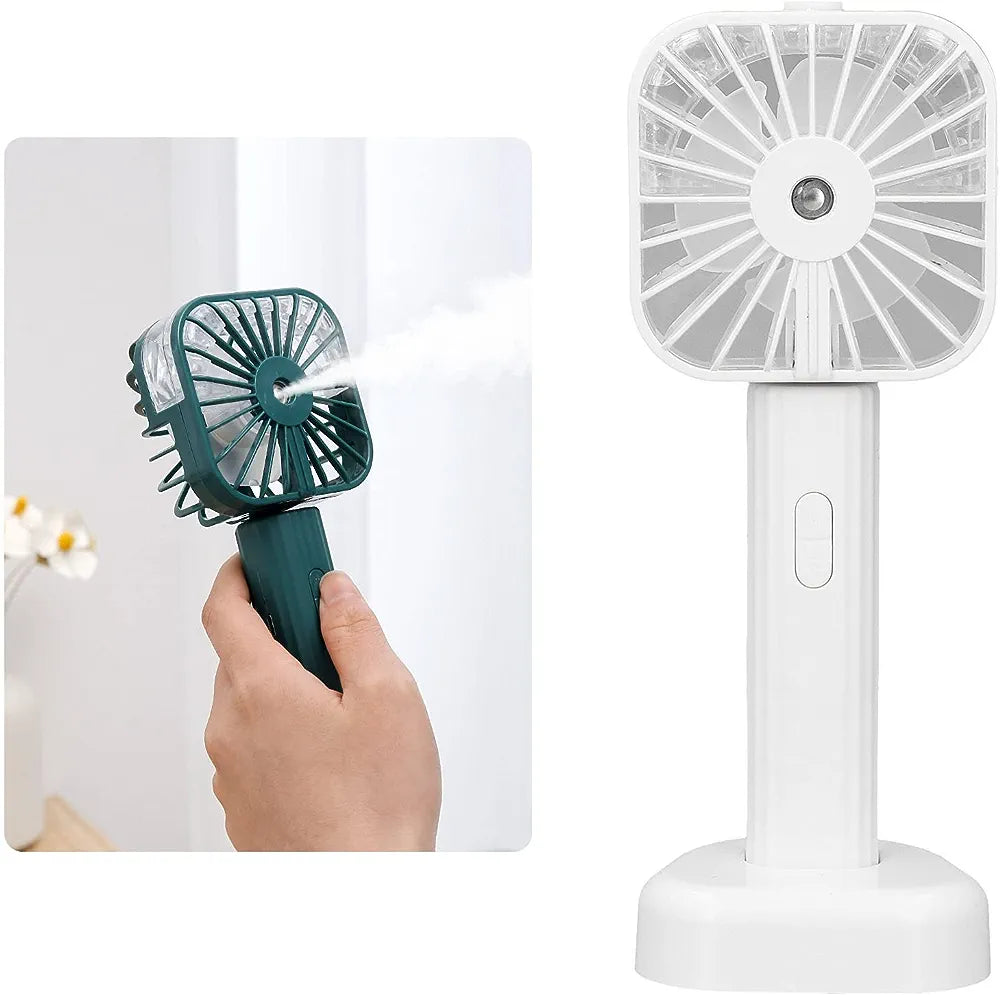 USB Rechargeable Portable Mist Fan – Noiseless, Handheld Cooling Spray Fan for Home, Office & Outdoor Use