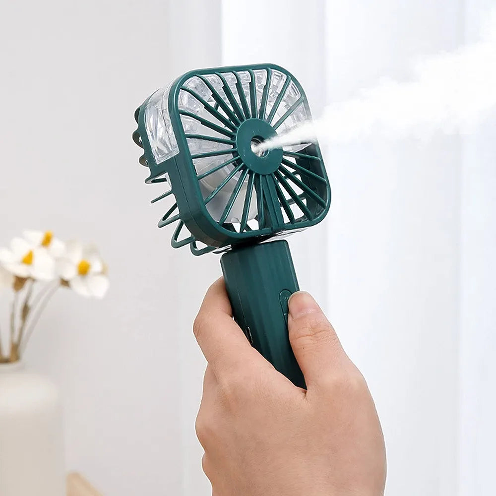 USB Rechargeable Portable Mist Fan – Noiseless, Handheld Cooling Spray Fan for Home, Office & Outdoor Use