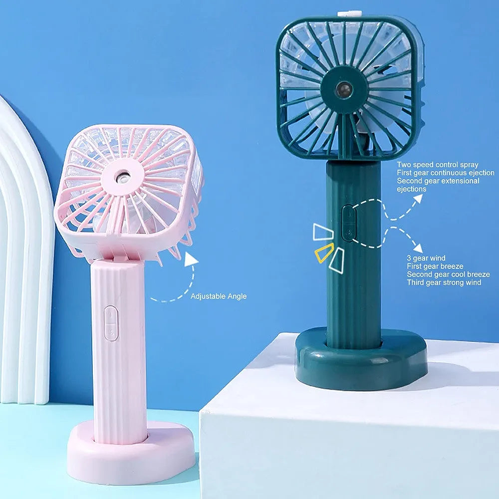 USB Rechargeable Portable Mist Fan – Noiseless, Handheld Cooling Spray Fan for Home, Office & Outdoor Use