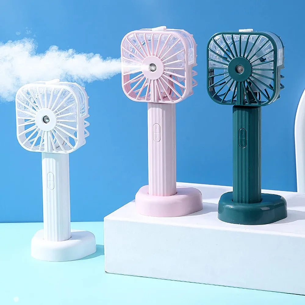 USB Rechargeable Portable Mist Fan – Noiseless, Handheld Cooling Spray Fan for Home, Office & Outdoor Use