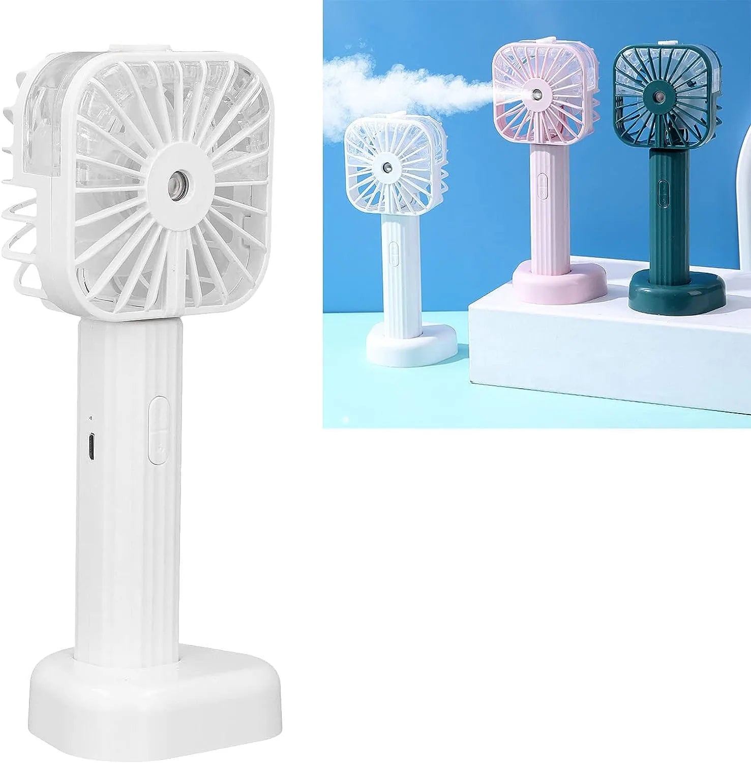 USB Rechargeable Portable Mist Fan – Noiseless, Handheld Cooling Spray Fan for Home, Office & Outdoor Use