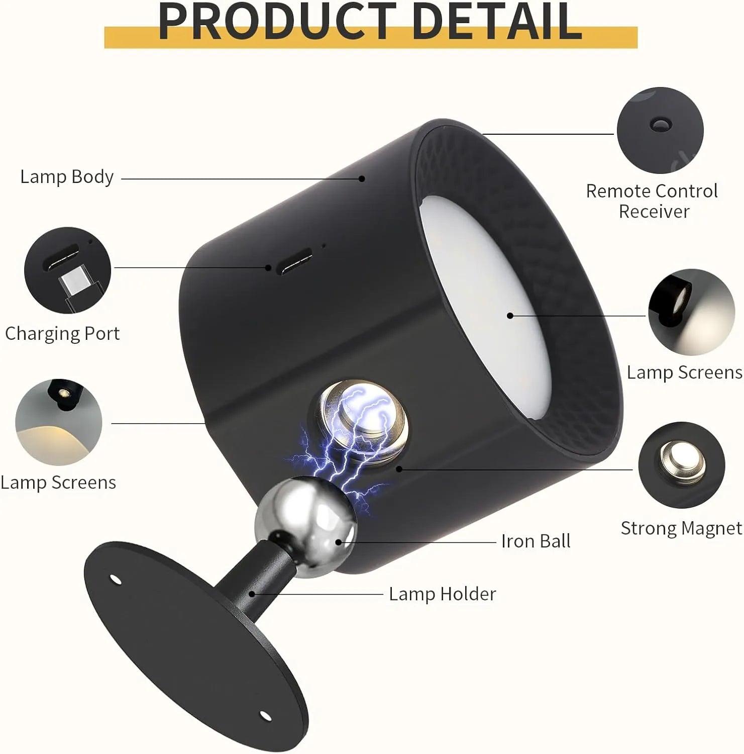 Magnetic LED Wall Lamp - 360° Rotatable Touch Control Night Light for Bedroom & Living Room