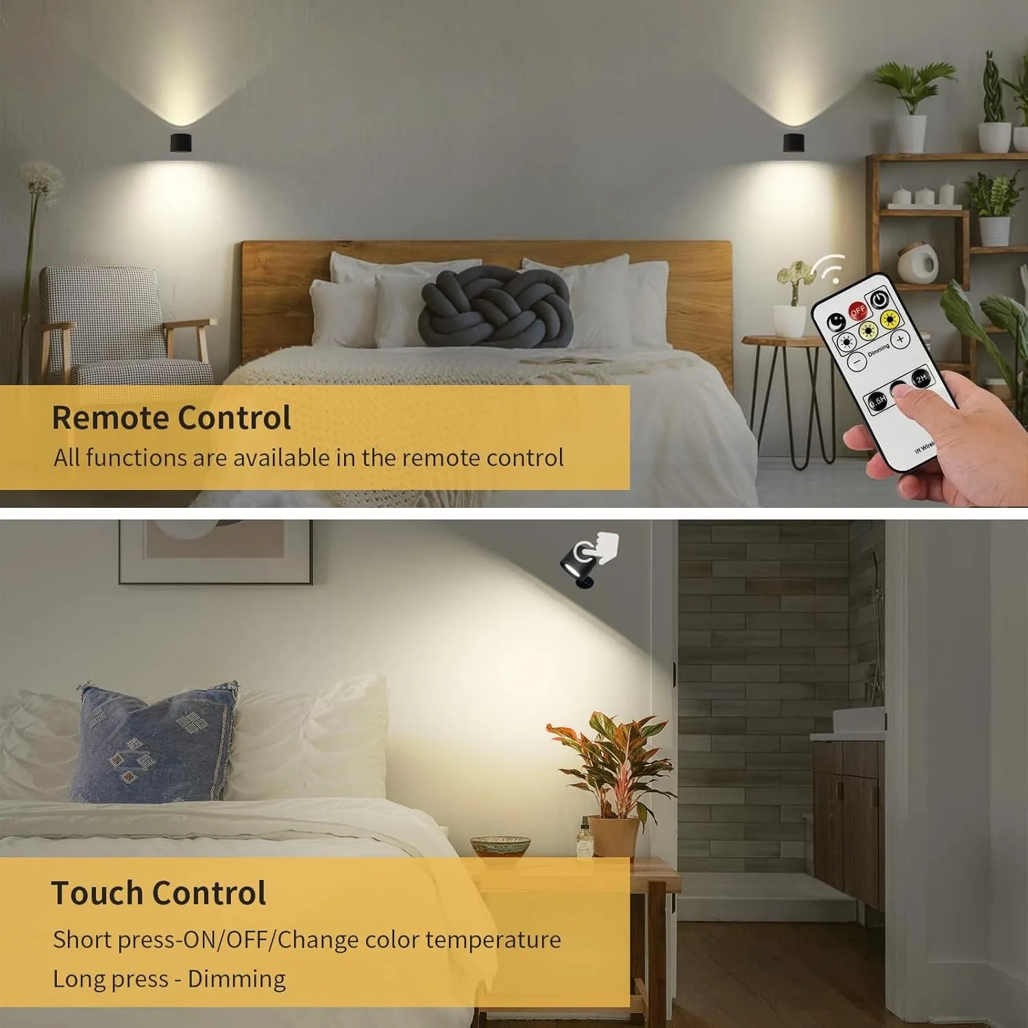 Magnetic LED Wall Lamp - 360° Rotatable Touch Control Night Light for Bedroom & Living Room