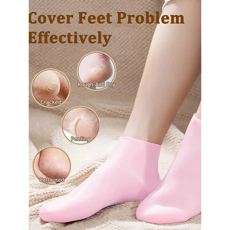 2PCS Silicone Moisturizing Foot Socks for Dry Cracked Heels – Reusable Heel Repair Gel Socks, Spa Pedicure Foot Care for Men & Women
