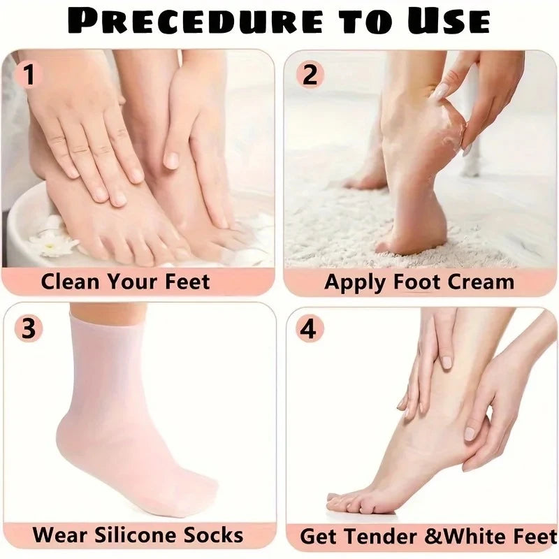 2PCS Silicone Moisturizing Foot Socks for Dry Cracked Heels – Reusable Heel Repair Gel Socks, Spa Pedicure Foot Care for Men & Women