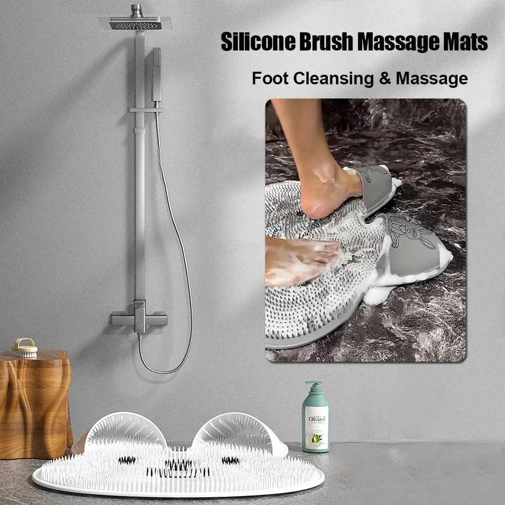 Silicone Foot Shower Massager & Scrubber Pad with Suction Cups – TPR Acupressure Mat for Feet & Body | Exfoliates, Improves Circulation, Odor Control (Medium & Large Sizes)