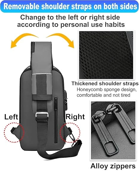 Anti-Theft Waterproof Sling Bag with USB Charging Port Password Lock | Crossbody Chest Bag for Men Women | Travel, Gym Daily Use Shoulder Bag