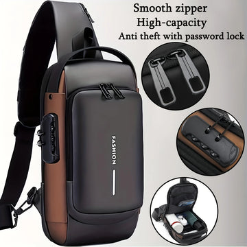 Anti-Theft Waterproof Sling Bag with USB Charging Port Password Lock | Crossbody Chest Bag for Men Women | Travel, Gym Daily Use Shoulder Bag
