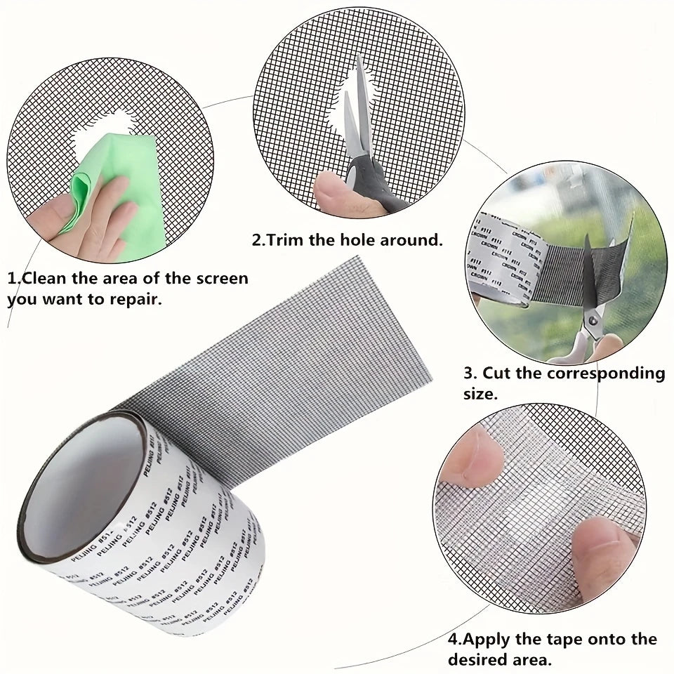 Strong Waterproof Self-Adhesive Window Screen Repair Mesh Tape (5cm x 2m)
