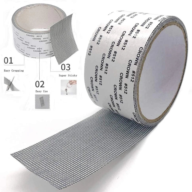 Strong Waterproof Self-Adhesive Window Screen Repair Mesh Tape – Fiberglass Mosquito Net Repair Patch for Window Screens, Screen Doors, Tent Mesh, RV Screens & Anti-Insect Hole Fix Tape (5cm x 2m)