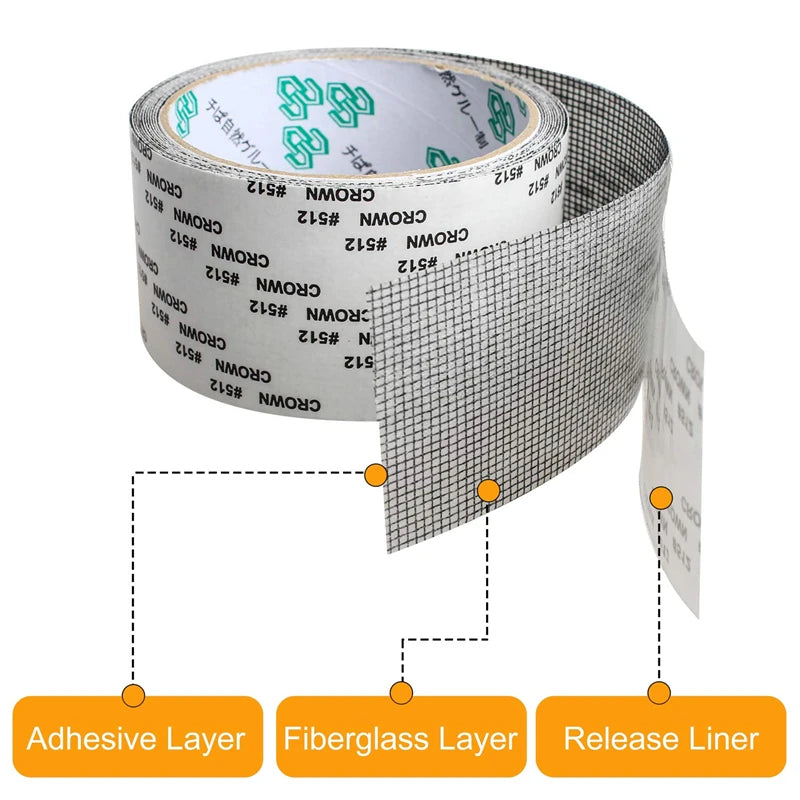 Strong Waterproof Self-Adhesive Window Screen Repair Mesh Tape (5cm x 2m)