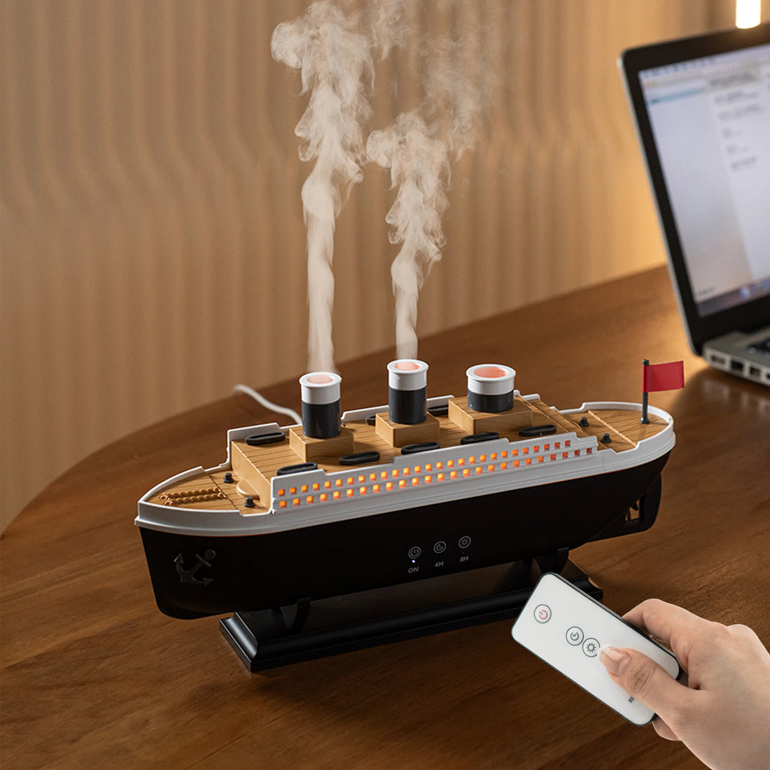 Titanic Ship Air Humidifier 250ML with Remote Control | Jellyfish Smoke Ring Aroma Diffuser