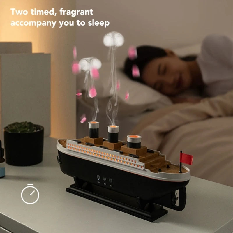 Titanic Ship Air Humidifier 250ML with Remote Control | Jellyfish Smoke Ring Aroma Diffuser
