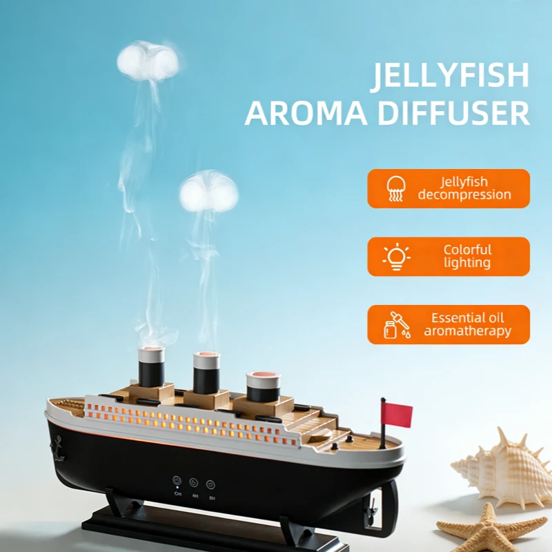 Titanic Ship Air Humidifier 250ML with Remote Control | Jellyfish Smoke Ring Aroma Diffuser