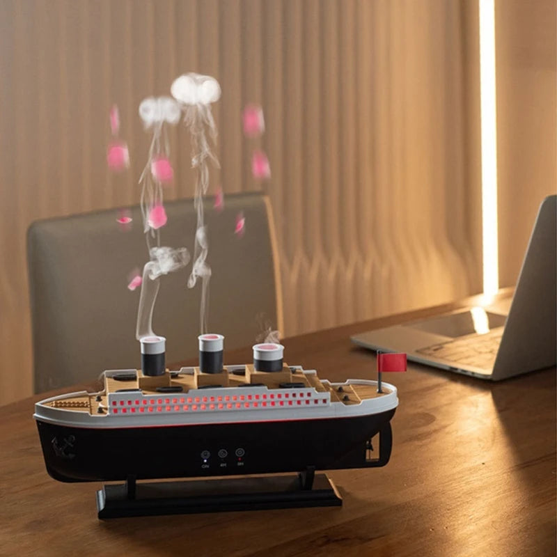 Titanic Ship Air Humidifier 250ML with Remote Control | Jellyfish Smoke Ring Aroma Diffuser