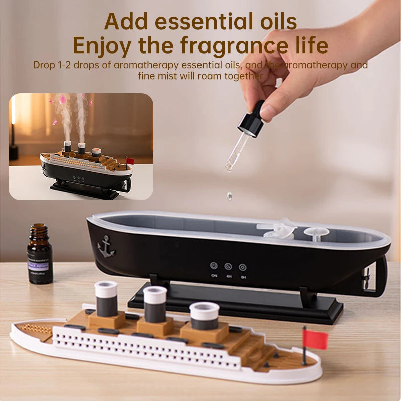 Titanic Ship Air Humidifier 250ML with Remote Control | Jellyfish Smoke Ring Aroma Diffuser