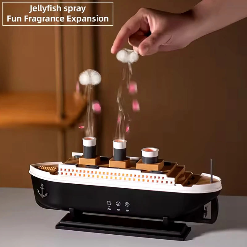 Titanic Ship Air Humidifier 250ML with Remote Control | Jellyfish Smoke Ring Aroma Diffuser