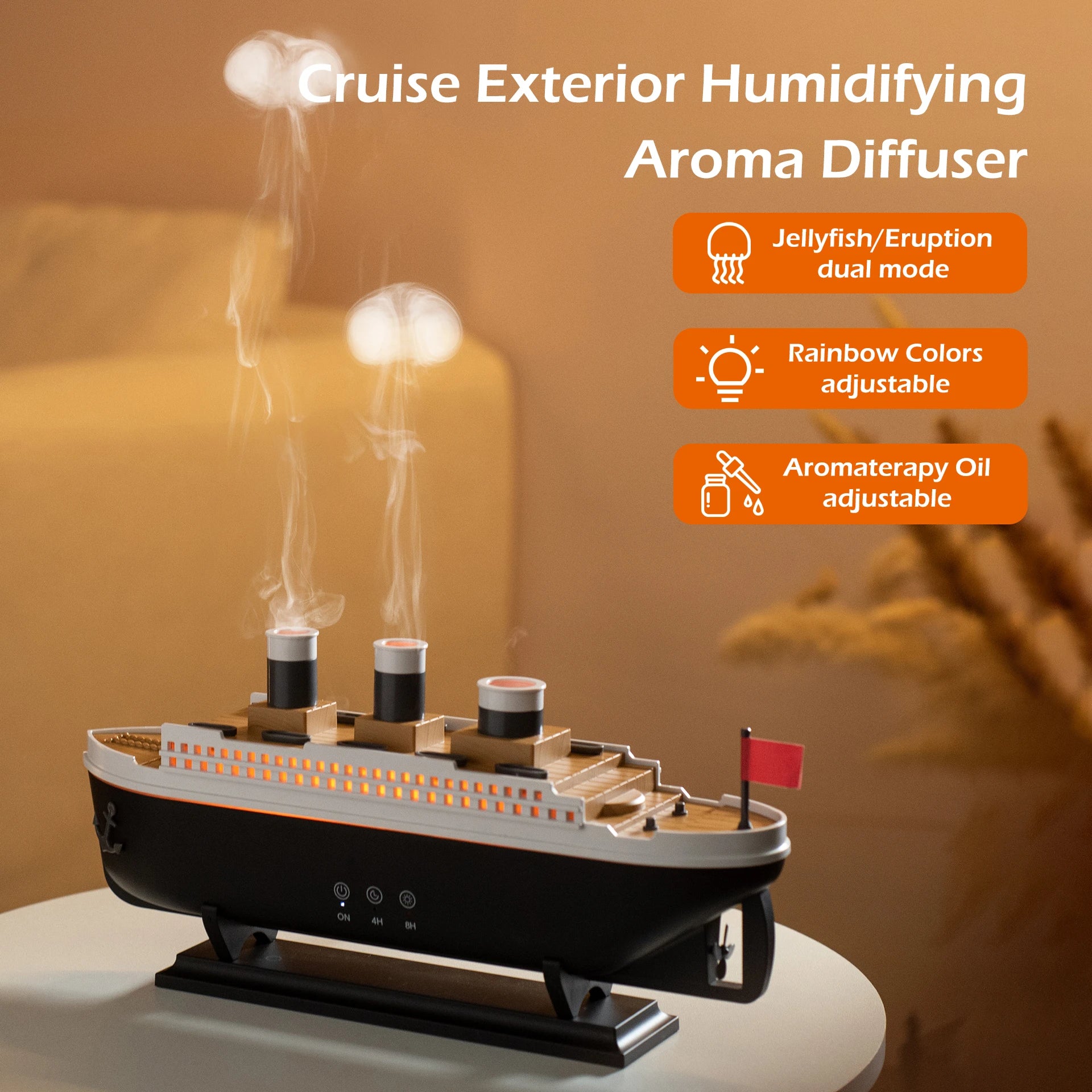 Titanic Ship Air Humidifier 250ML with Remote Control | Jellyfish Smoke Ring Aroma Diffuser