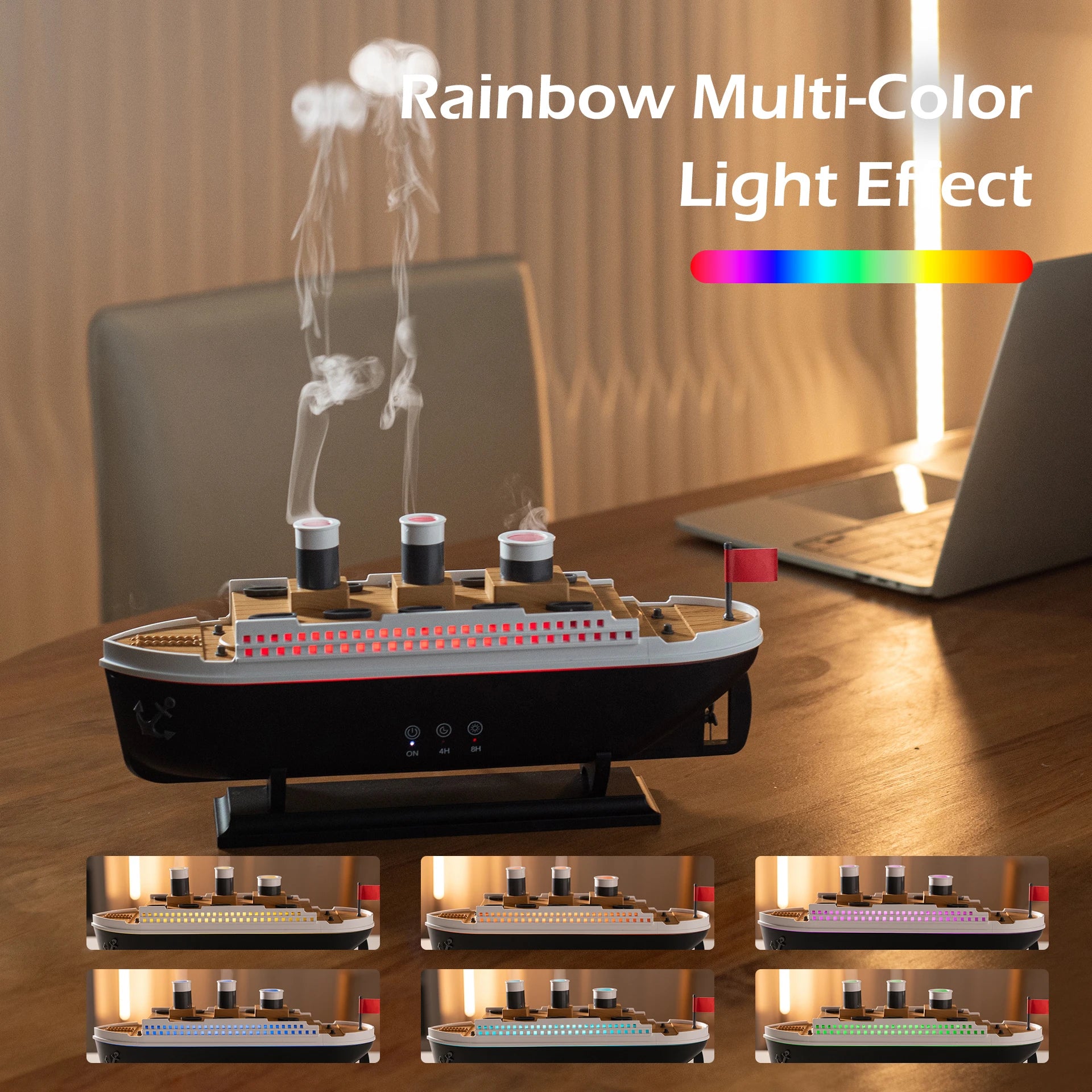 Titanic Ship Air Humidifier 250ML with Remote Control | Jellyfish Smoke Ring Aroma Diffuser