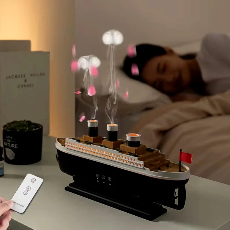 Titanic Ship Air Humidifier 250ML with Remote Control | Jellyfish Smoke Ring Aroma Diffuser